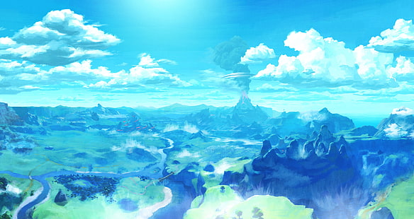 foto animasi gunung dan pohon, The Legend of Zelda: Breath of the Wild, The Legend of Zelda, Hyrule, video game, Wallpaper HD HD wallpaper