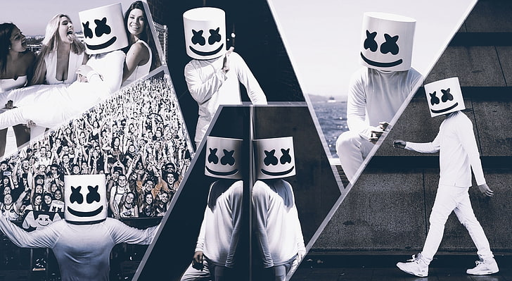 Marshmello, white and black mask collage, Music, HD wallpaper |  Wallpaperbetter