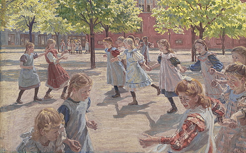 จิตรกรชาวเดนมาร์ก, โคเปนเฮเกน, 1907-1908, Statens Museum for Kunst, จิตรกรตัวจริงชาวเดนมาร์ก, สีน้ำมันบนผ้าใบ, Statens Museum for Kunst Copenhagen, หอศิลป์แห่งชาติเดนมาร์ก, เด็กขี้เล่น แกะสลัก, เด็ก ๆ เล่นในสี่เหลี่ยม Enghave, Peter Marius Hansen, Playing Children จัตุรัส Enghave ปีเตอร์แฮนเซน, วอลล์เปเปอร์ HD HD wallpaper
