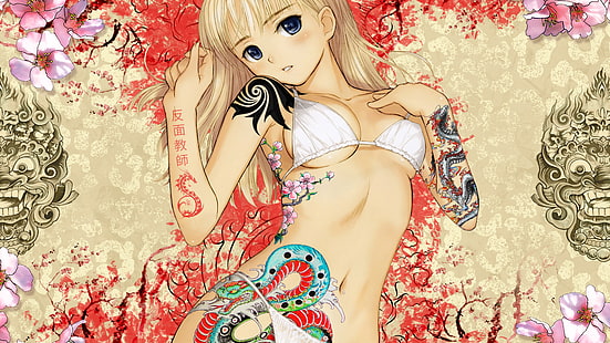 Цветна аниме жена момиче татуировка Tony Taka HD, цифрова / произведения на изкуството, аниме, момиче, цветна, жена, татуировка, Тони, Така, HD тапет HD wallpaper
