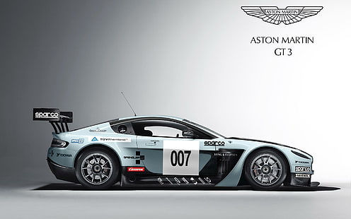 Aston Martin V12 Vantage GT3 3, gri ve siyah aston martin gt3 stok araba 007, aston, martin, vantage, araba, aston martin, HD masaüstü duvar kağıdı HD wallpaper