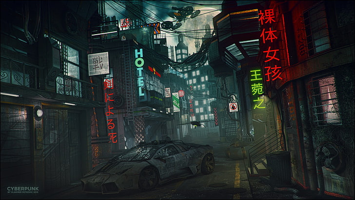 Fondo de pantalla digital de Cyberpunk, cyberpunk, Lamborghini, neón, Fondo de pantalla HD