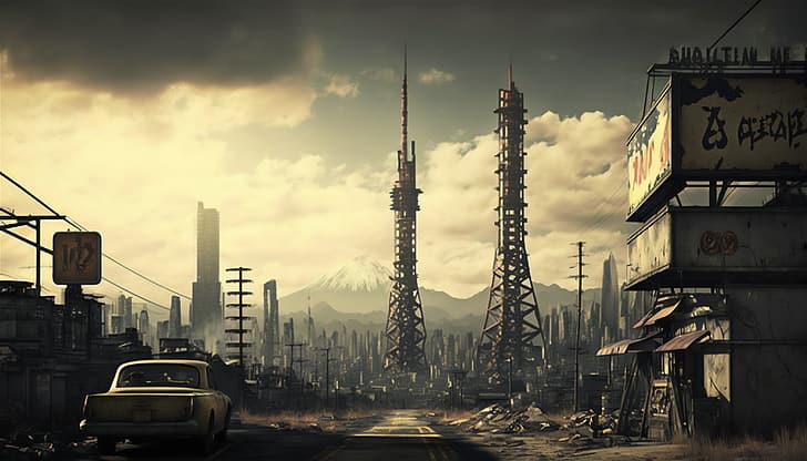 AI art, city, post apocalypse, HD wallpaper