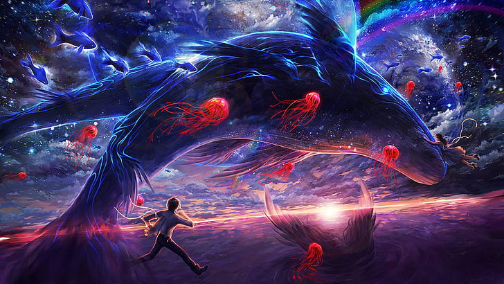 Whale Jellyfish HD, fantasy, maneter, whale, HD tapet