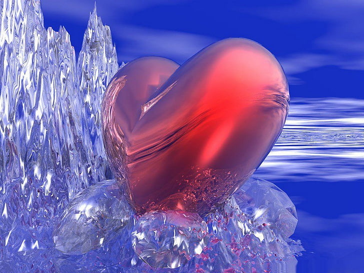 3D abstrakcyjne serce Streszczenie 3D i CG HD Sztuka, Miłość, Abstrakcja, 3D, lód, kryształ, serce, Tapety HD