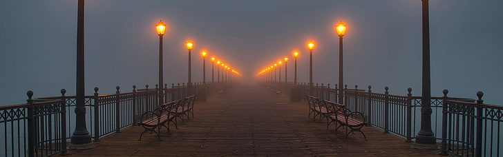 street light, pier, mist, lantern, San Francisco, HD wallpaper