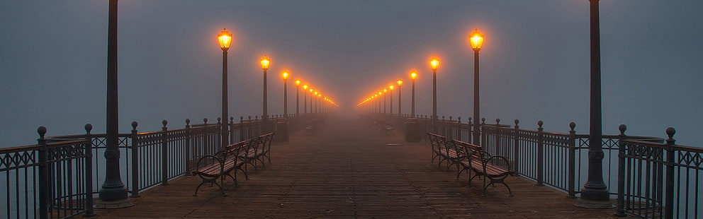 street light, pier, mist, lantern, San Francisco, HD wallpaper HD wallpaper