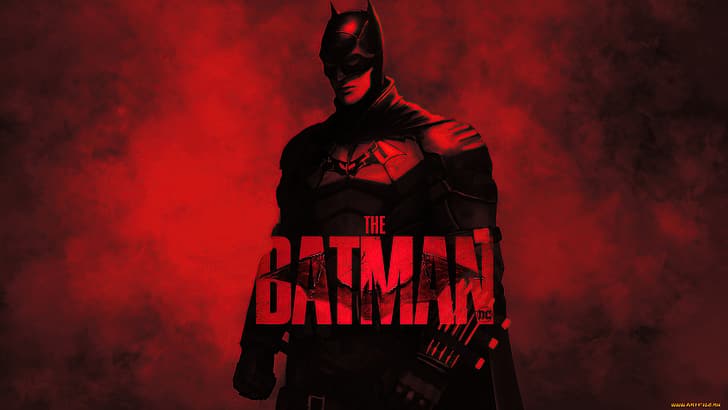 Робърт Патинсън, Батманът (2021), филми, произведения на изкуството, Батман, червен, червен фон, HD тапет