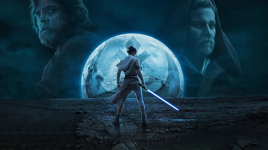  Star Wars, Star Wars: The Rise of Skywalker, Daisy Ridley, Ewan McGregor, Luke Skywalker, Mark Hamill, Obi-Wan Kenobi, Rey (Star Wars), HD wallpaper HD wallpaper
