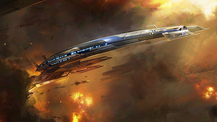 Mass Effect, Normandy SR-2, spaceship, fantasy art, video games, upscaled, HD wallpaper