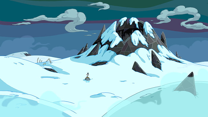 ภูเขาที่ปกคลุมไปด้วยภาพประกอบการ์ตูนหิมะ Adventure Time การ์ตูน, วอลล์เปเปอร์ HD