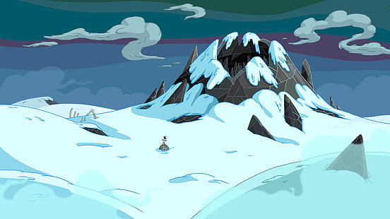 góra pokryta śniegiem ilustracja kreskówka, Pora na przygodę, kreskówka, Tapety HD HD wallpaper