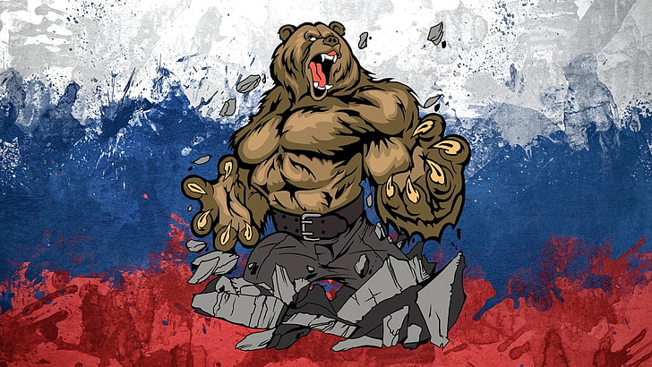 Русия, мечки, знаме, HD тапет
