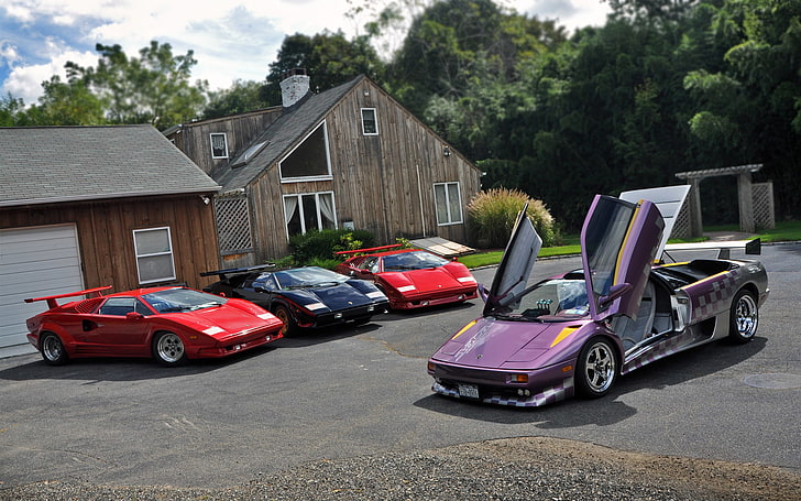 car, Lamborghini, Lamborghini Countach, Countach, vehicle, red cars, purple cars, HD wallpaper