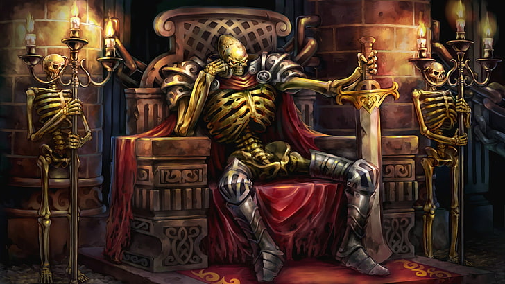 death, fire, sword, candles, chain, red eyes, the crypt, the throne, skeletons, dungeon, guards, Dragon's Crown, Vanillaware, Welcome to Hell, hell, HD wallpaper