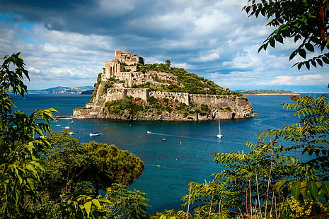알카트라즈 감옥 배경, 바다, 여름, 이탈리아, 아라곤 어 성, Ischia의 섬, HD 배경 화면 HD wallpaper