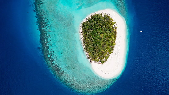 Maldivas, ilha, vista do zangão, fotografia aérea, vista aérea, mar da Arábia, mar, HD papel de parede HD wallpaper