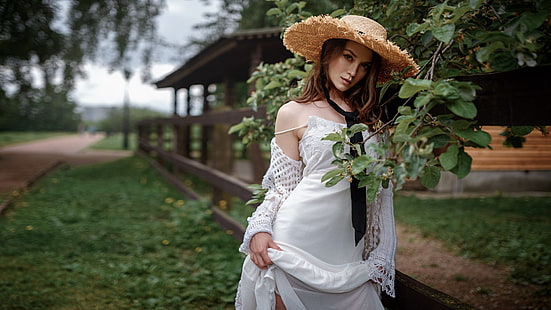 Georgy Chernyadyev, kvinnor utomhus, hatt, kvinnor, modell, Anastasia Zonova, HD tapet HD wallpaper