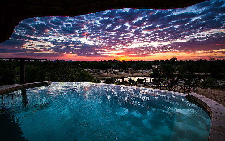 Sunset Pool Clouds HD, nature, clouds, sunset, pool, HD wallpaper