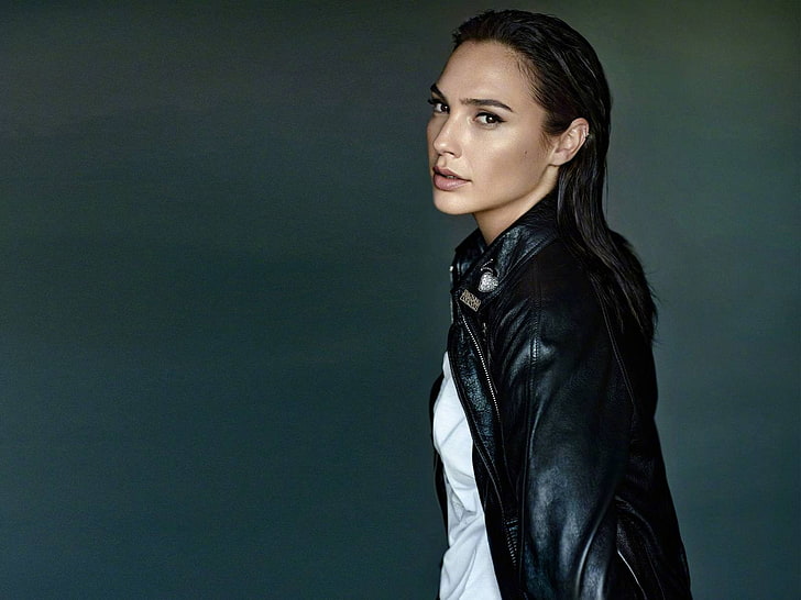 Gal Gadot, model, actress, women, jacket, leather jackets, HD wallpaper