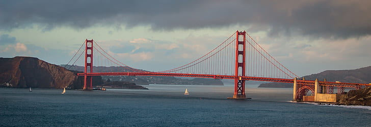 bro, landskap, Golden Gate Bridge, panorama, vidvinkel, hav, HD tapet