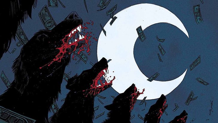 ilustraciones de perro negro, Moon Knight, Moon, perro, lobo, cómics, arte de portada, Fondo de pantalla HD