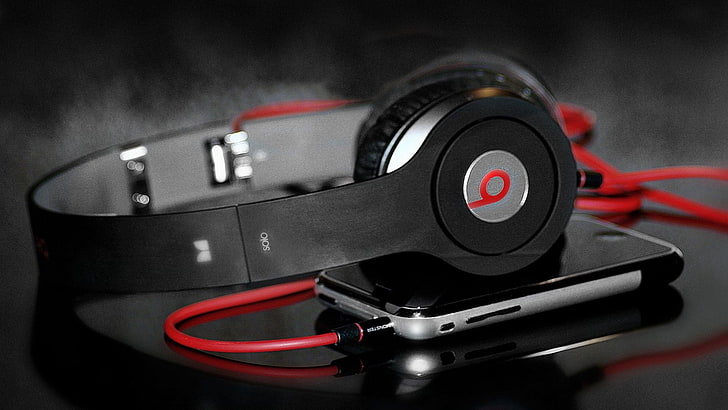 black Beats by Dr. Dre corded headphones, monster beats, dr dre, headphones, iphone, HD wallpaper