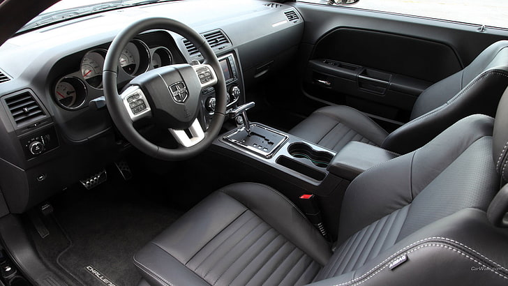 czarno-szare wnętrze samochodu Toyota, Dodge Challenger, Dodge, samochód, wnętrze samochodu, pojazd, Tapety HD