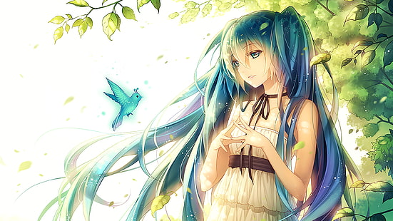 anime, anime girls, Hatsune Miku, Vocaloid, cheveux bleus, cheveux longs, yeux bleus, Fond d'écran HD HD wallpaper