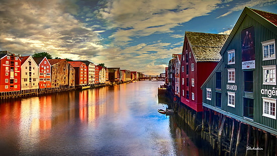 river in the middle of wooden houses during daytime, trondheim, norway, trondheim, norway, Trondheim, Norway, river, middle, wooden, houses, daytime, Shchukin, Landscape, water, architecture, house, canal, europe, town, cityscape, famous Place, urban Scene, city, history, building Exterior, old, cultures, tourism, harbor, travel, nautical Vessel, built Structure, HD wallpaper HD wallpaper