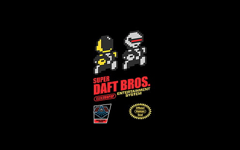 Super Daft Bros. logo, Daft Punk, music, 8-bit, pixel art, minimalism, HD wallpaper HD wallpaper