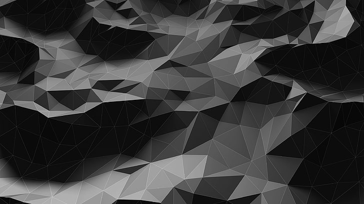 black and gray cubist painting, low poly, triangle, 3D, HD wallpaper