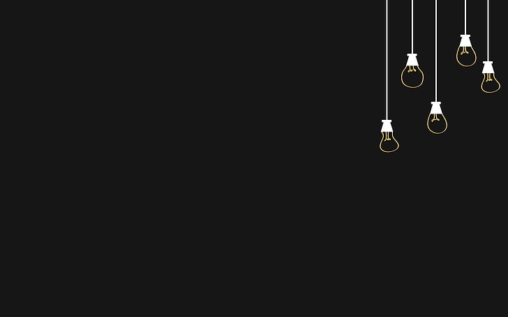 zdjęcie przedstawia pięć żarówek po prawej stronie na czarnym tle, żarówka, minimalizm, Tapety HD
