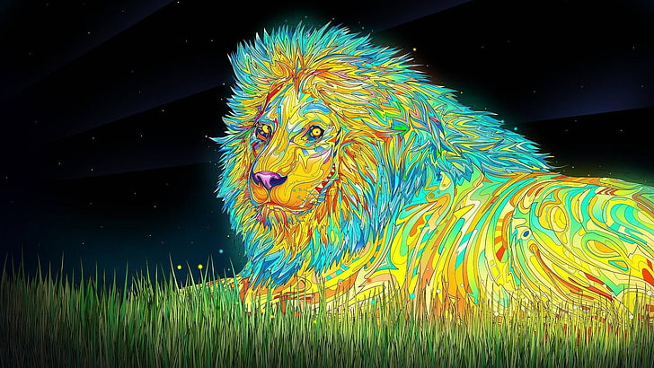leon, natural, wod, colors, eye, rainbow, night, animals, HD wallpaper