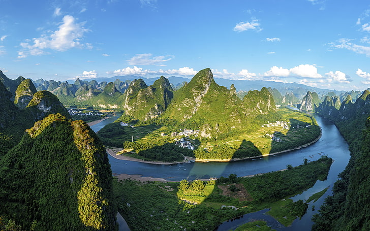 Panorama lanskap Cina Guilin Yangshuo, Wallpaper HD