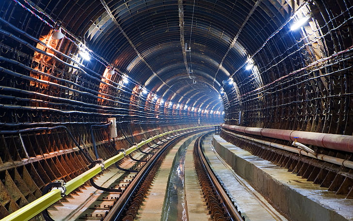 kereta bawah tanah, terowongan, kabel, kereta api, Wallpaper HD