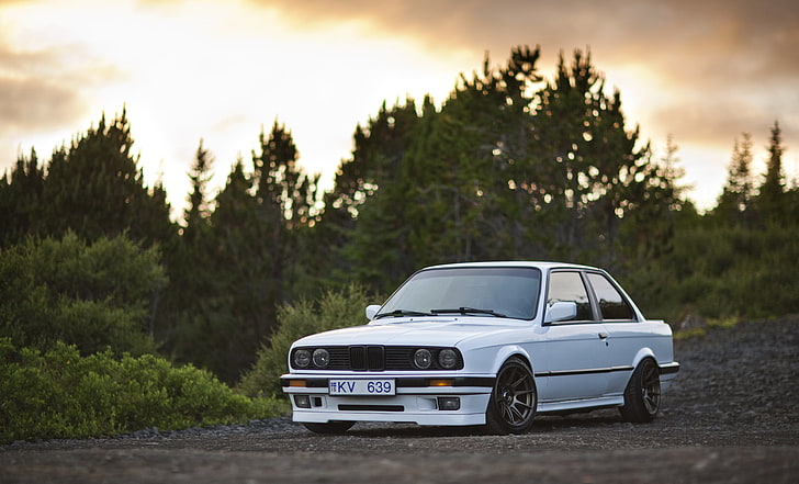 classic white coupe, BMW, E30, stance, 325i, HD wallpaper