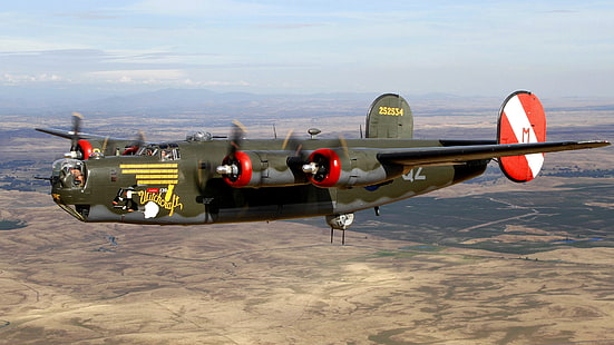 полёт, ретро, ​​самолёт, пейзаж, бомбардировщик, освободитель, B-24, консолидированный, HD обои HD wallpaper