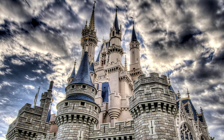 castelo branco e azul, Disney, Disneyland, HD papel de parede