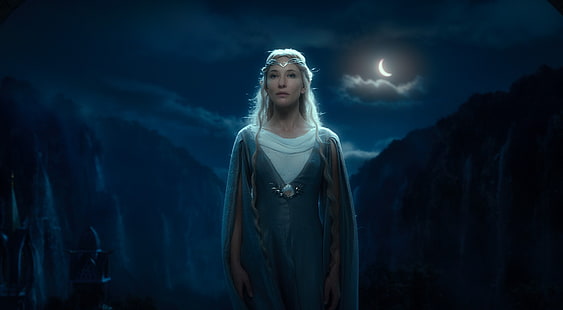 Bionda, Cate Blanchett, elfi, Fantasy art, Galadriel, chiaro di luna, The Lord Of The Rings: The Fellowship Of The Ring, Sfondo HD HD wallpaper