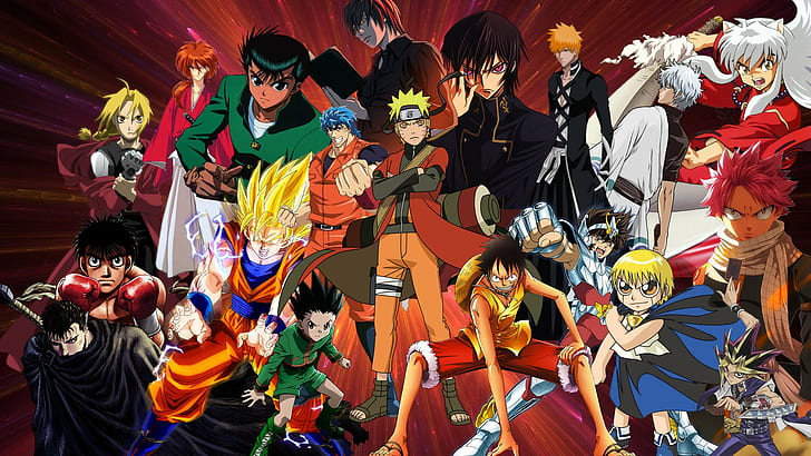 Berserk, Hunter x Hunter, Dragon Ball, Yu-Gi-Oh, Monkey D. Luffy, Shonen Jump, นักเล่นแร่แปรธาตุเต็มตัว, Inuyasha, Son Goku, Lamperouge Lelouch, Naruto Shippuuden, Death Note, Yu Yu Hakusho, Hajime no Ippo, Saint เซย่า, โทริโกะ, เทพมรณะ, วอลล์เปเปอร์ HD