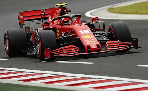 Ferrari F1, Formula 1, mobil merah, trek balap, Charles Leclerc, Wallpaper HD HD wallpaper
