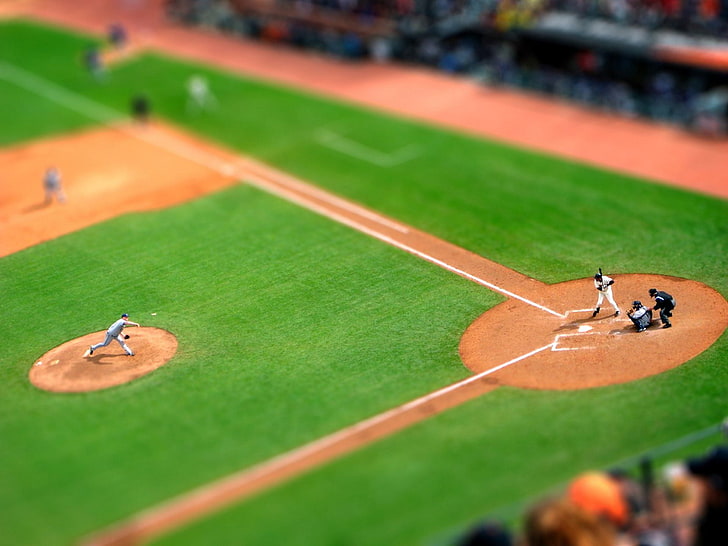 baseball game TV still screenshot, lawn, the game, baseball, tilt shift, players, submission, HD wallpaper