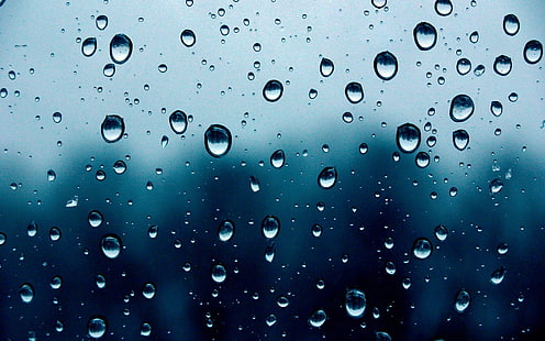 قطرات الماء على نافذة زجاجية شفافة ، شلال ، قطرات ماء ، سائل ، مطر ، قطرة مطر، خلفية HD HD wallpaper