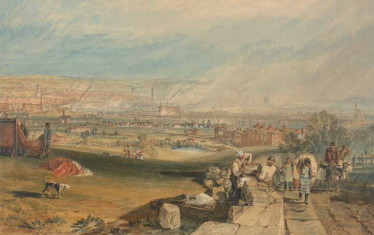 landscape, the city, people, picture, panorama, Leeds, William Turner, HD wallpaper