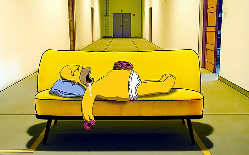 Homer Simpson Sleeping, Homer Simpson, Cartoons, , cartoon, the simpsons, HD wallpaper HD wallpaper