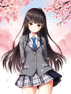 anime, meninas anime, uniforme escolar, colegial, personagens originais, HD papel de parede HD wallpaper
