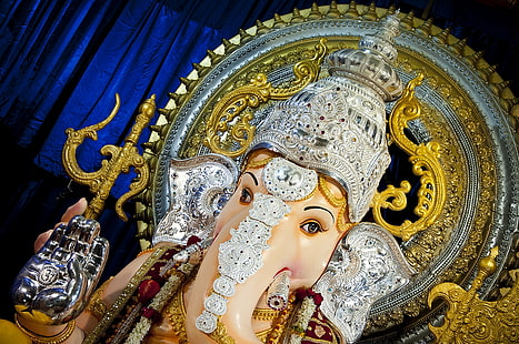 Tulsi Baug Ganpati, estátua do senhor Ganesha, festivais / férias, Ganesh Chaturthi, festival, feriado, estátua, HD papel de parede HD wallpaper