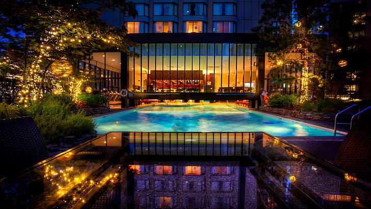 حمام سباحة مستطيل ، مبنى ، فندق ، فانكوفر، خلفية HD