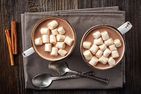 Mat, varm choklad, kopp, marshmallow, HD tapet HD wallpaper